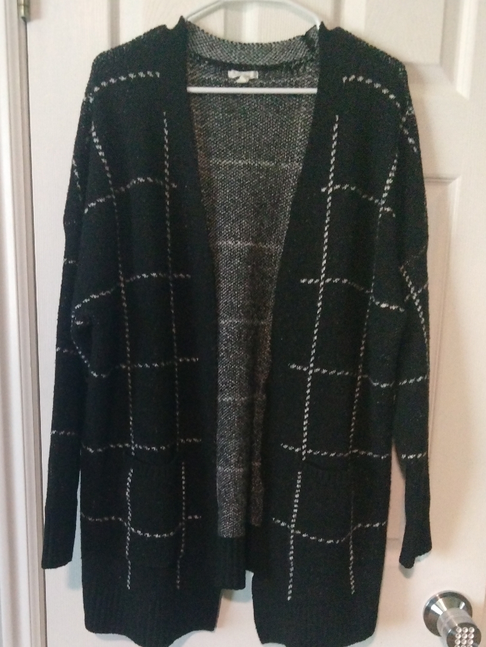 Maurices Black and White Windowpane Open Cardigan Sweater